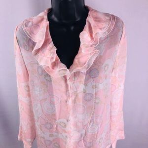 Ruffled collar pretty pink sheer blouse